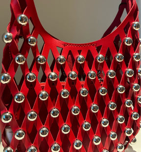 Bolsa de mão vermelha com esferas de metal Zara